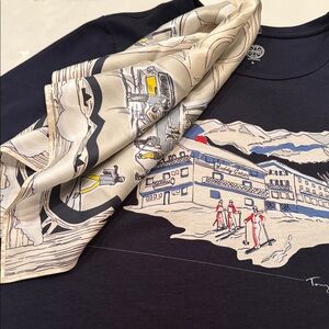 Tory Burch Navy Graphic T-Shirt with Scarf
